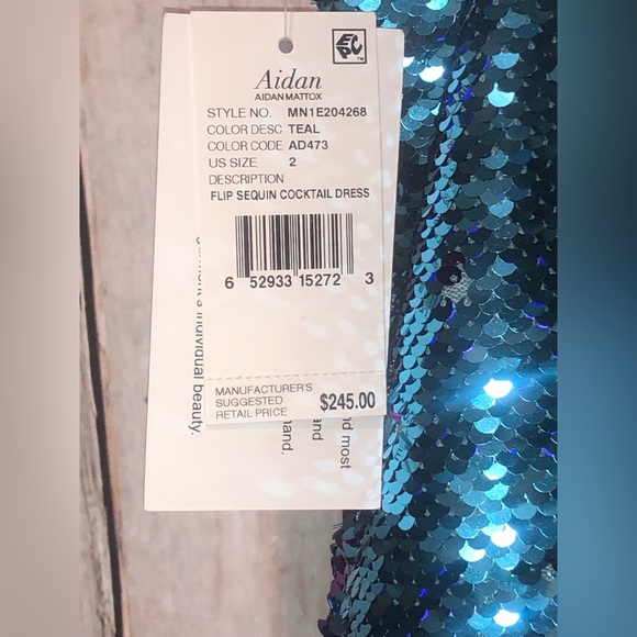 NWT!!! Aidan Mattox Teal/Purple FlipSequin Cocktail Spagh Strap Dress Sz 2 - Picture 7 of 14